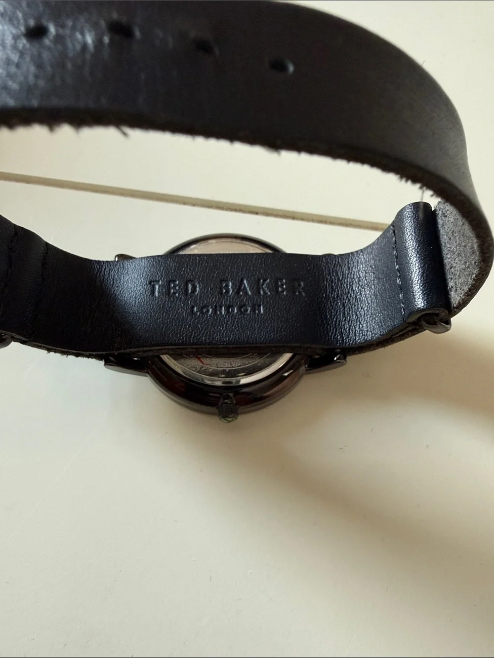 Ted Baker Black Leather Strap Watch with Silver Dial and Teal Second Hand